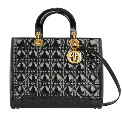Large Lady Dior, &pound;1,250, Handbags, Black, Patent Leather, Front view